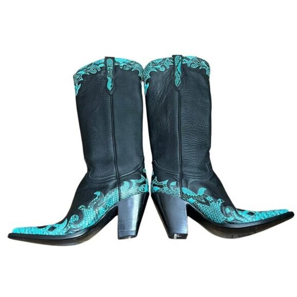 Old Gringo Black Leather Snip Toe Snake Skin Outlay Cowboy Boot Women Size  7B - Picture 4 of 12